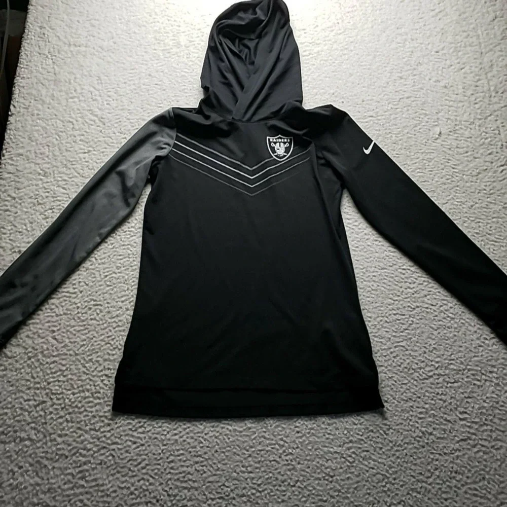 Raiders Shirt Mens Small Black NFL Football Nike Dri Fit Hooded Long Sleeve